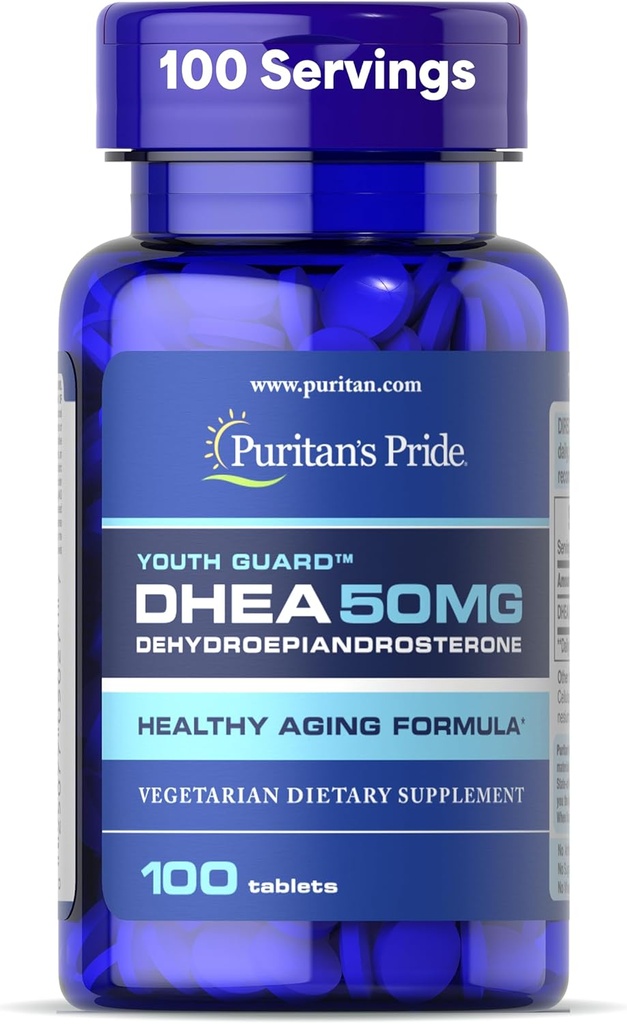 Puritan's Pride Youth GuardTM DHEA pour les femmes et les hommes 50mg, supplément alimentaire pour le vieillissement en santé, 3 mois d'approvisionnement, 100 comprimés
