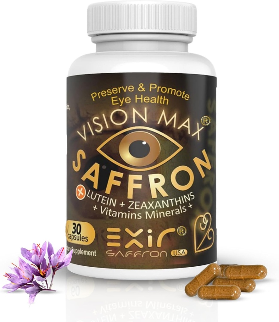 Lutéine, Zeaxanthin Plus Safran Herbs Complément nutritionnel pour les yeux - Promotion de la santé maculaire et rétinienne, 30 gélules