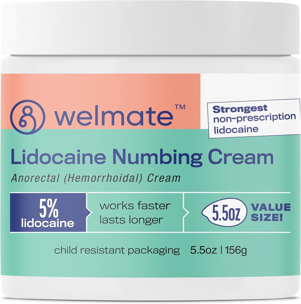 WELME 5% Crème de soulagement de l'hémorroïde lidocaïne, crème anorectale de force maximale, 5,5 oz