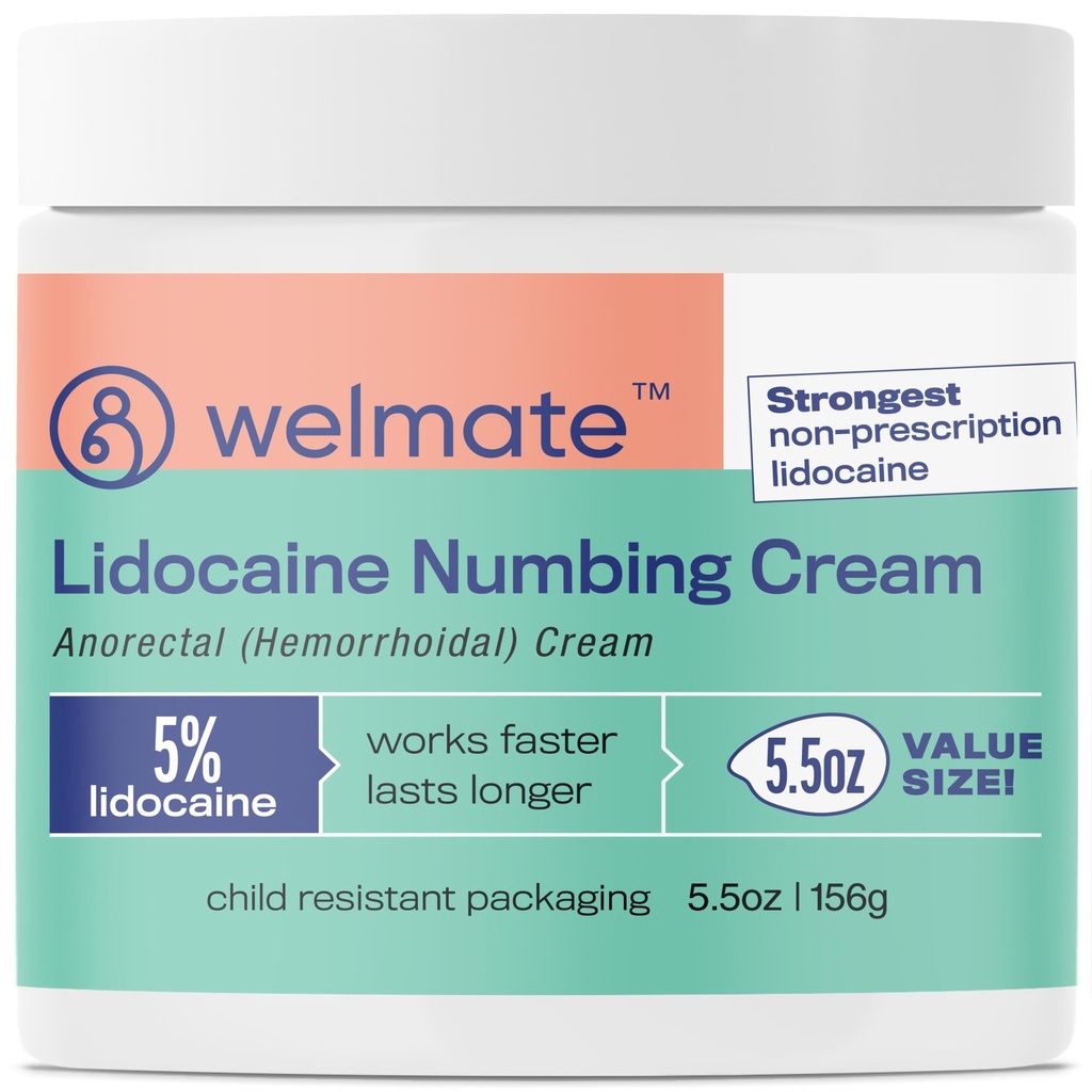 WELME 5% Crème de soulagement de l'hémorroïde lidocaïne, crème anorectale de force maximale, 5,5 oz