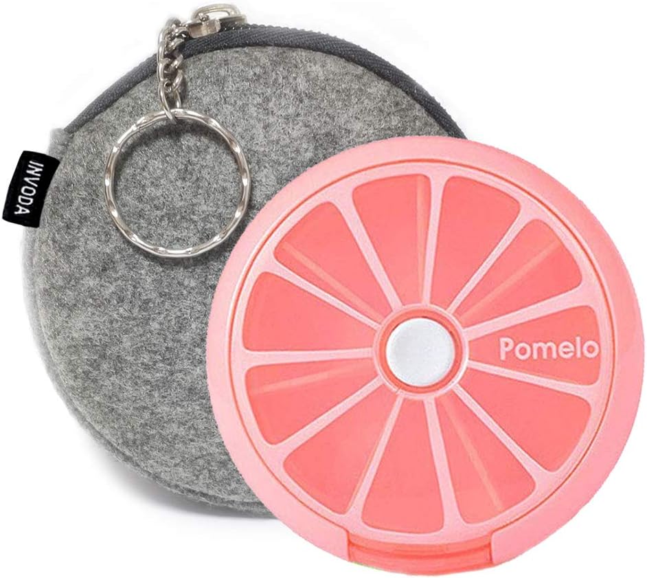 INVODA Pill Cases Pill Box Weekly 3 Times 7 Compartments Large Medicine Pill Organizer (Pomelo 1PCS+Bag)