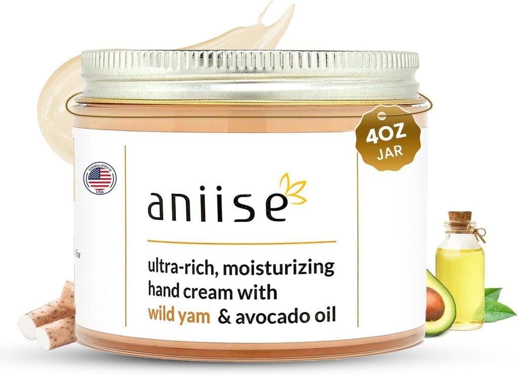 Crème à la main Yam sauvage avec huile d'avocat – Crème hydratante et hydratante pour les mains douces, lisses et jeunes – Lutte contre la sécheresse – Vegan, sans cruauté – 4 fl oz (120 mL)