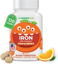 Enfants Fer 10mg avec vitamine C 50mg Comprimés à croquer - Dégustation naturelle aromatisée - Vegan, végétarien, sans OGM, sans noix - Supplément de fer alimentaire - Formation de sang pour les enfants - 120 Chewables