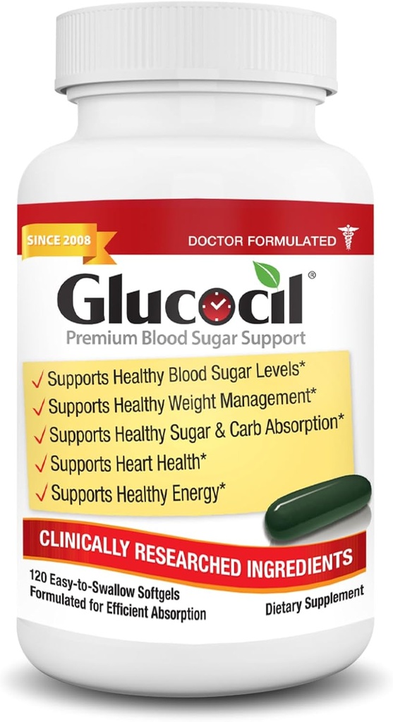 Glucocil – Softgels - Soutien de sucre de sang Premium - Plus de 2 millions de bouteilles vendues - Supports Les 3 essentiels pour un sucre de sang sain - Depuis 2008, avec la berbère, la feuille de mûre propriétaire, et plus