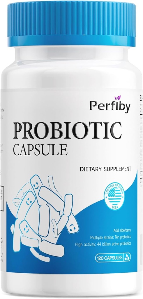 Probiotiques avec Elderberry pour soutenir la santé digestive et immunitaire Constipation occasionnelle, diarrhée, gaz et ballonnement, 120 capsules, approvisionnement de 60 jours