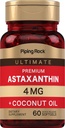 Piping Rock Astaxanthine 4mg.60 Softgels avec huile de noix de coco.
