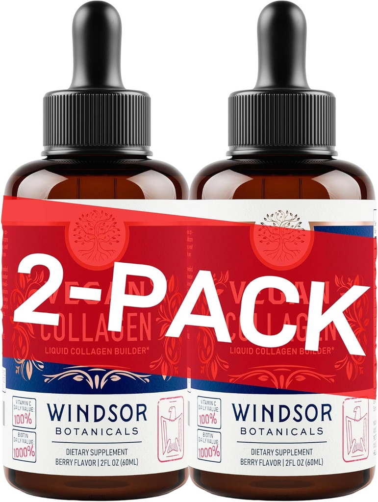BOtaniques WINDSOR Supplément liquide de construction de collagène végétalien - Booster de collagène avec vitamine C, biotine, acide hyaluronique et acides aminés - Mélange de fruits et légumes biologiques - 120ml, 60 jours
