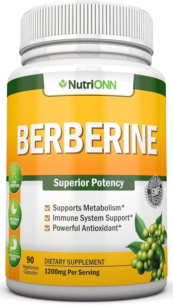 Berberine - 1200Mg par portion - 90 Capsules végétariennes - Supplément extrait de Berberine HCL - Potence supérieure pour soutenir la santé immunitaire