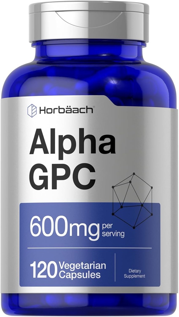 Horbäach Alpha GPC 600mg.120 Capsules Végétarien, sans OGM et sans gluten Supplément Choline Soutient la mémoire, la focalisation et la clarté santé