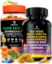 Capsules de mousse de mer + Gommies d'huile de graines noires, 60 Gommies de graines noires + 120 pilules de mousse de mer, soutien des défenses naturelles avec des vitamines et des suppléments minéraux multiples