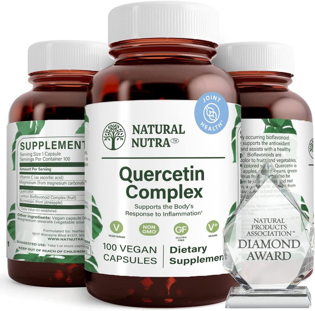 Complexe Nutra Quercetin naturel avec supplément bioflavonoïde d'agrumes de bromelain et de vitamine C, soutien du corps aux changements saisonniers et rougeur corporelle, favorise la santé du foie, 100 capsules véganes et végétariennes