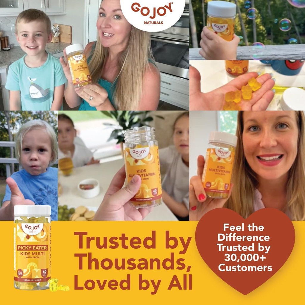 Picky Eater Kids Multivitamin Gummies with Iron - Supplément de fer à croquer sans sucre pour les tout-petits et les enfants 3 et plus - Vitamines essentielles pour la croissance et le développement