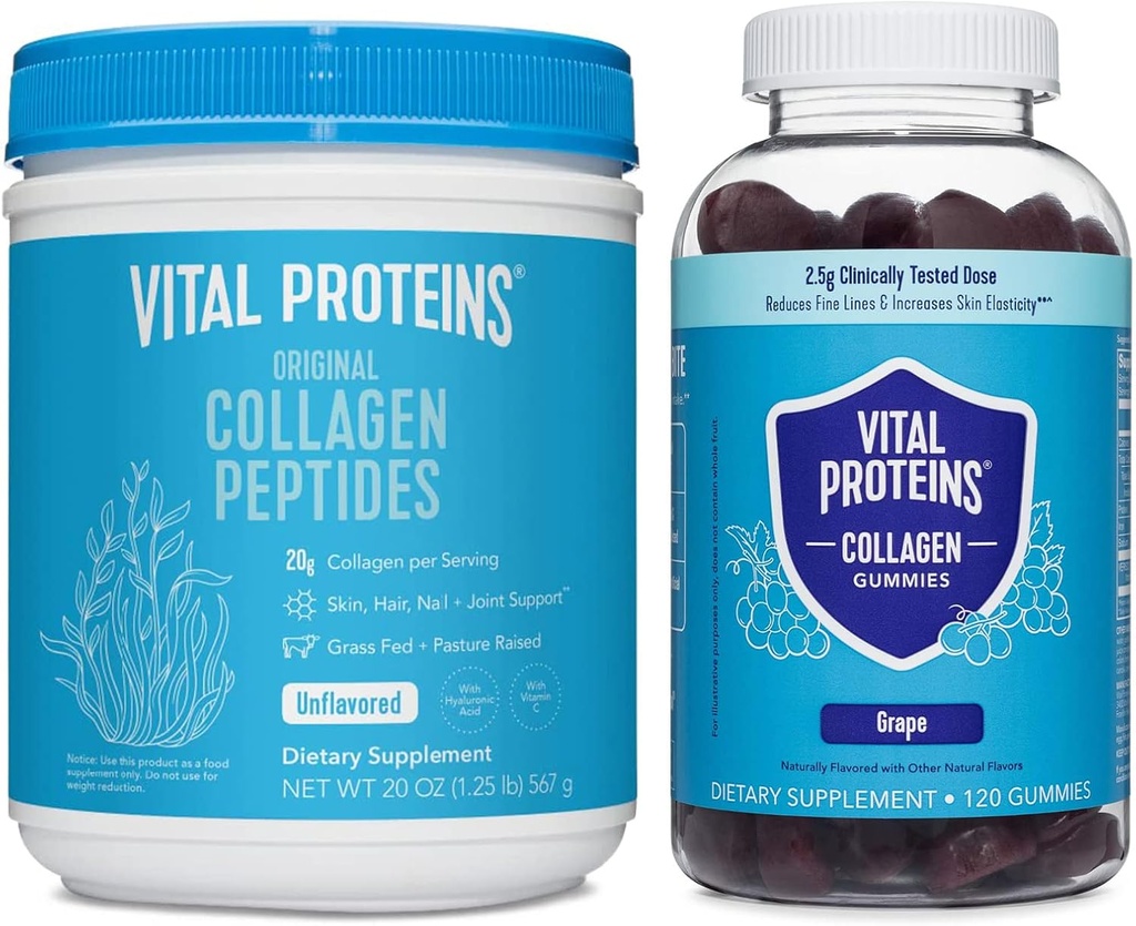 Protéines vitales Poudre de collagène 20 oz + Gommies 120ct*2