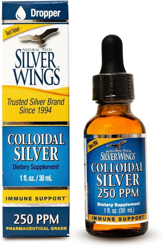 Path naturel Silver Wings Colloïdal Silver Liquid - Supplément de soutien immunitaire amélioré - 250ppm (1250mcg) - 1oz Dropper