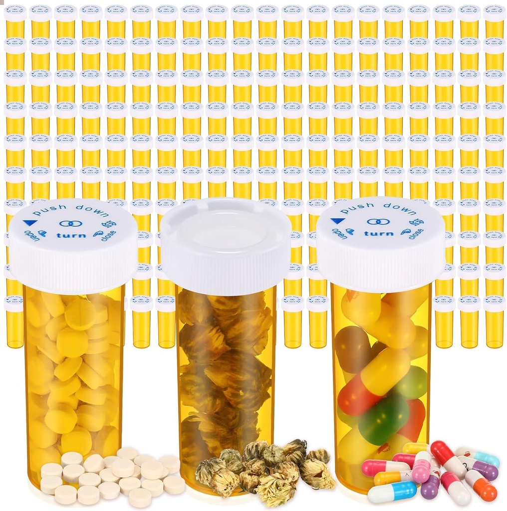 Bouteilles de médicaments vides avec bouchons résistants à l'enfant 6 Bouteilles d'ordonnance en plastique Dram Conteneur de pilules orange Petites bouteilles de médicaments avec lids pour les pharmacies, les médecins et les laboratoires, les hôpitaux