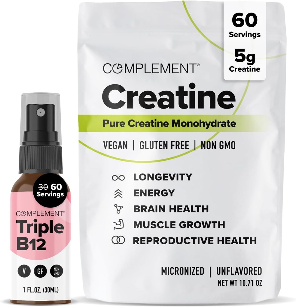Complément Triple B12 Spray & Creatine Bundle – Vegan B12 Supplémentation et soutien à la performance musculaire