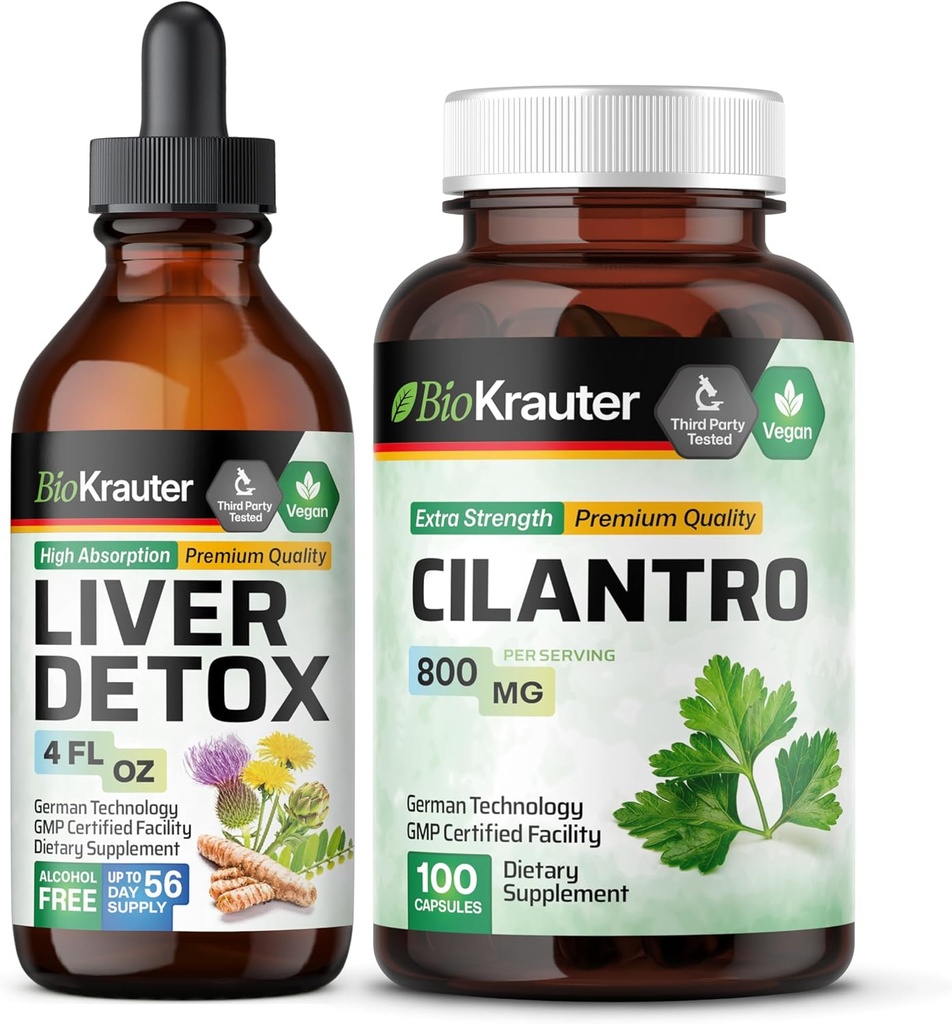 BIO KRAUTER Teinture de détox du foie 4 Fl. Oz. & Cilantro 100 Capsules