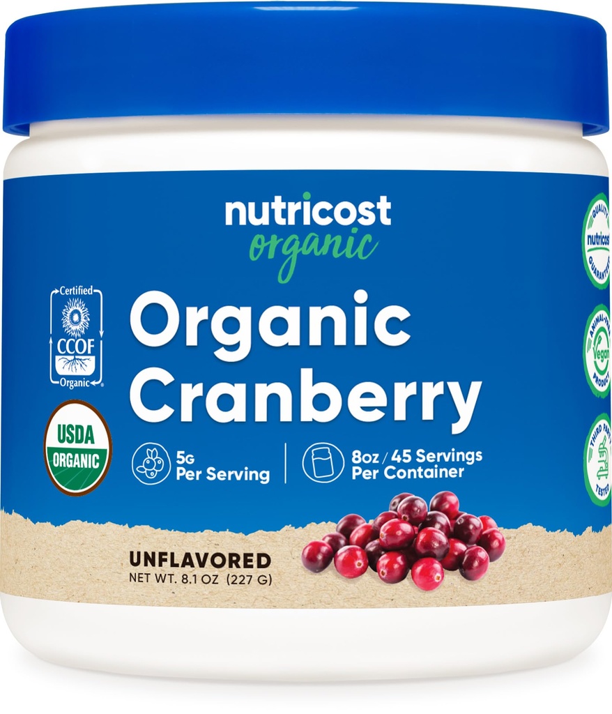 Poudre de canneberge biologique Nutricost, 8 oz, 5G par portion - Non-OGM, sans gluten