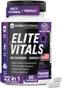 Elite Vitals – Multivitamines quotidiennes masculines avec vitamine B12, supplément de soutien immunitaire sans gluten pour la prostate, joint et énergie avec zinc, thé vert, +20 vitamines essentielles – 60 capsules
