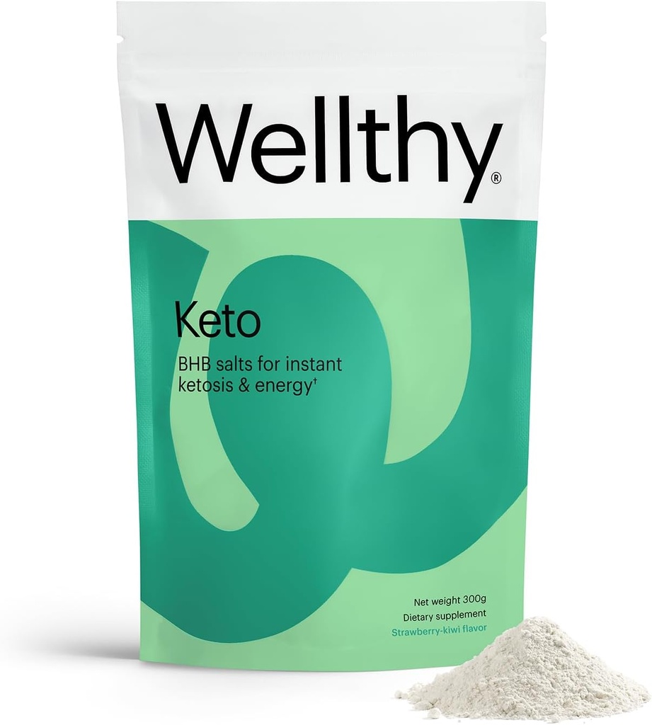 Wellthy Keto Power avec des sels de BHB pour la kétose instantanée et l'énergie, fraise naturelle Kiwi Flavor, 10,58 oz