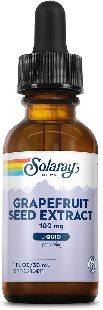 SOLARAY Graines de pamplemousse Extract Drops 100mg - Supplément Wellness Support - Des gouttes liquides pratiques, garantie de remboursement de 60 jours, laboratoire vérifié, environ 100 portions, 1 FL OZ