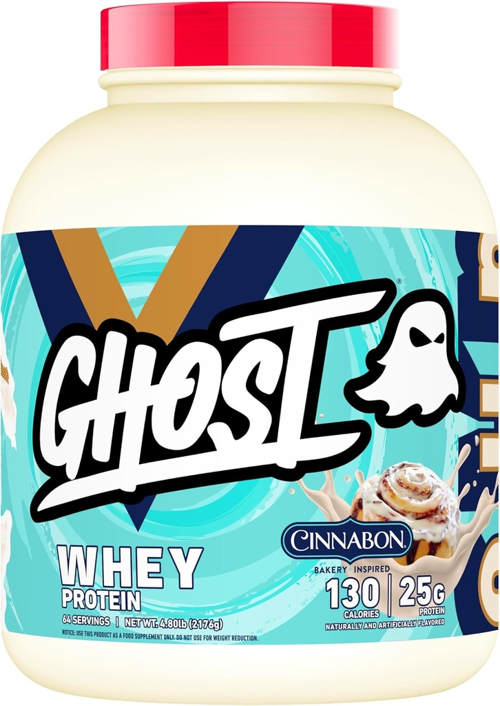 GHOST Poudre de protéines de lactosérum, cannelle - 5LB, 25G de protéines - Mélange de protéines de lactosérum, d'isolat, de concentré et d'hydrolysé - Après l'entraînement Shakes - Sans soja et sans gluten