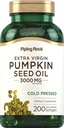 Pipping Rock Pumpkin Seed Oil Capsules Softgel (en anglais seulement) 3000mg (en anglais seulement) 200 Count (en anglais seulement) Cold Pressed Herbal Supplement (en anglais seulement) Extra Virgin (en anglais seulement) Non-OGM, sans gluten
