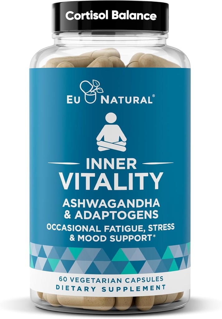 Supplément Vitalité Cortisol – Combattre la fatigue, se sentir calme et équilibré – Cortisol sain, énergie concentrée, soutien adrénal – Supplément Ashwagandha avec Rhodiola, L-Tyrosine, Saint Basilic – 60 gélules