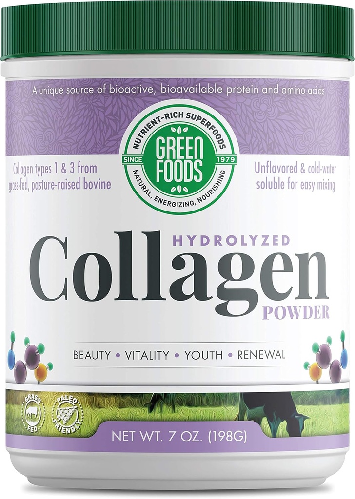 Aliments verts Pâturage à l'herbe Pâturage hydrolysé Peptides de collagène Poudre de protéines 7oz - 30 portions