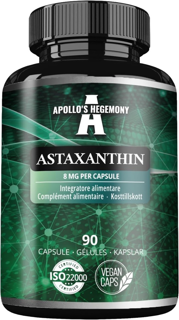 APOLLO'S HEGEMONY Astaxanthine 8 mg de Microalgues Haematococcus pluvialis - 90 capsules véganes - 3 mois d'approvisionnement - puissant antioxydant - complément alimentaire