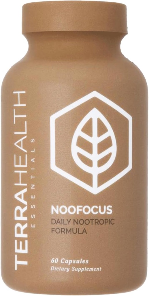 Terra Health Essentials NOOFOCOUS - Supplément de soutien au cerveau nootropique avec champignons adaptogènes, alpha-GPC, Gotu Kola, L-Theanine pour Focus & Memory - Tout naturel, 30 jours d'approvisionnement