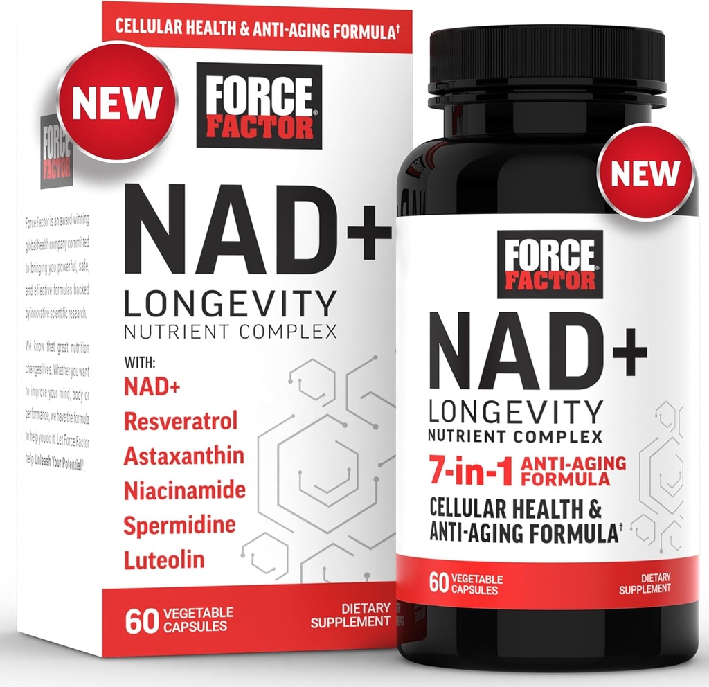 FACTEUR DE FORCE NAD+ (NMN ou nicotinamide Riboside Alternative) avec resvératrol, Astaxanthin, Spermidine et complexe de lutéolin, NAD pour soutenir la santé cellulaire et le vieillissement en santé, 60 capsules