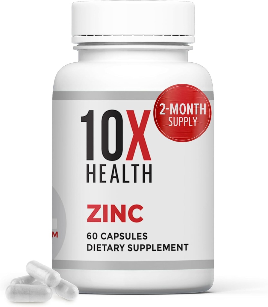 10X Suppléments de Zinc Santé - Contient du Zinc 30mg pour la synthèse de l'ADN et des protéines, complément de soutien général pour le bien-être et l'immunité - Vitamines hautement absorbantes (60 capsules)