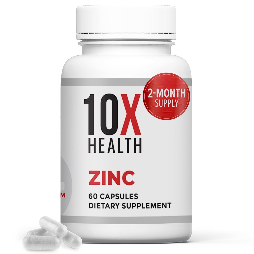 Suppléments de Zinc Santé 10X - Contient du Zinc 30mg pour la synthèse de l'ADN et des protéines, complément de soutien général pour le bien-être et l'immunité - Vitamines hautement absorbantes (60 capsules)