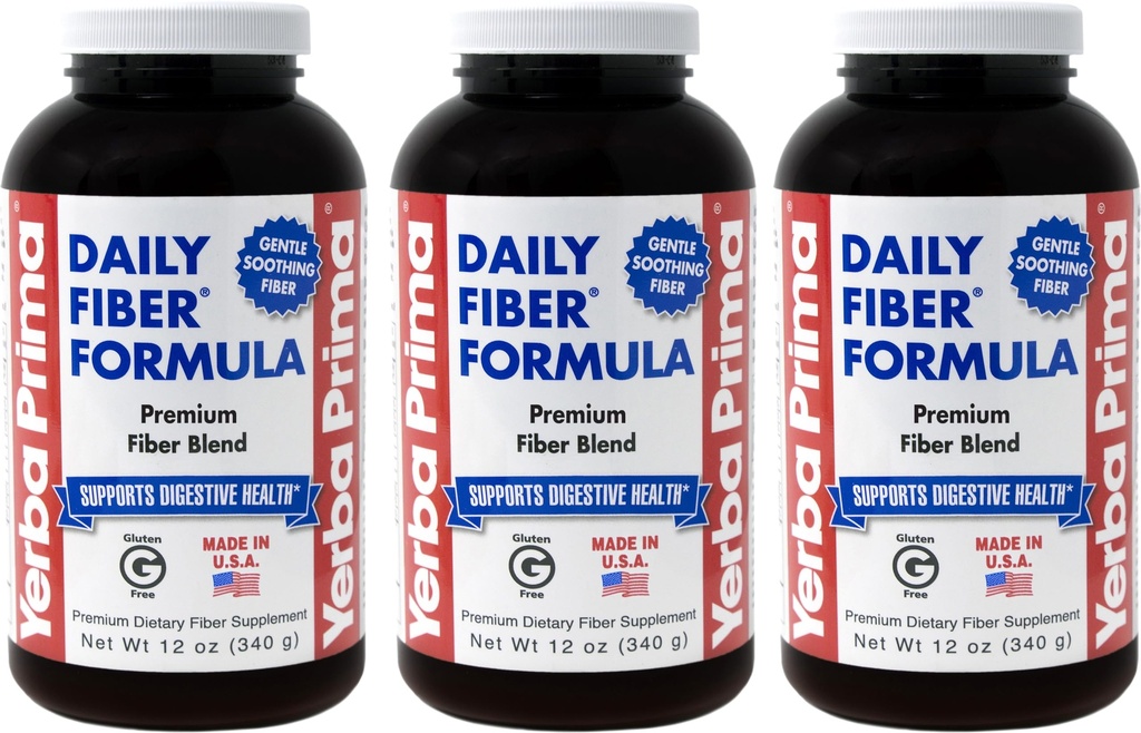 Poudre de poudre de fibre quotidienne Yerba Prima - 12 oz (paquet de 3) - Supplément de fibre alimentaire soluble et soluble - Nettoyage des colonies - Vegan, non OGM, sans gluten