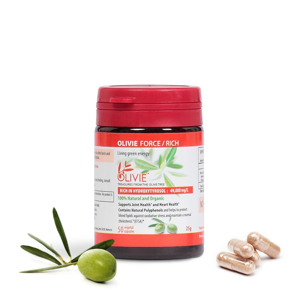 Capsules d'extrait de feuille d'olive biologique Olivie Force/Rich.