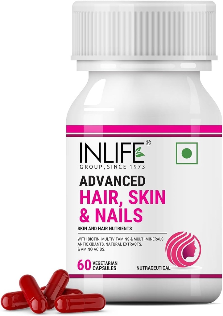 Biotin Avancé Peau et Nails Supplément avec Minéraux Multivitamines Acides Amino pour soins capillaires - 60 Capsules Végétariennes