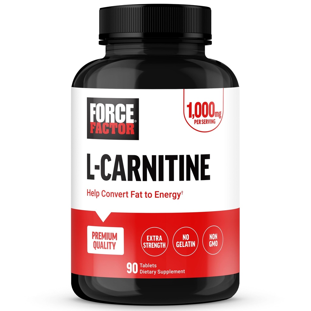 FACTEUR DE FORCE Supplément L-Carnitine, L Tartrate de carnitine 1000mg Capsules pour convertir la graisse en énergie, soutenir la récupération musculaire, et stimuler la performance de l'exercice, végétalien, non-OGM, 90 comprimés