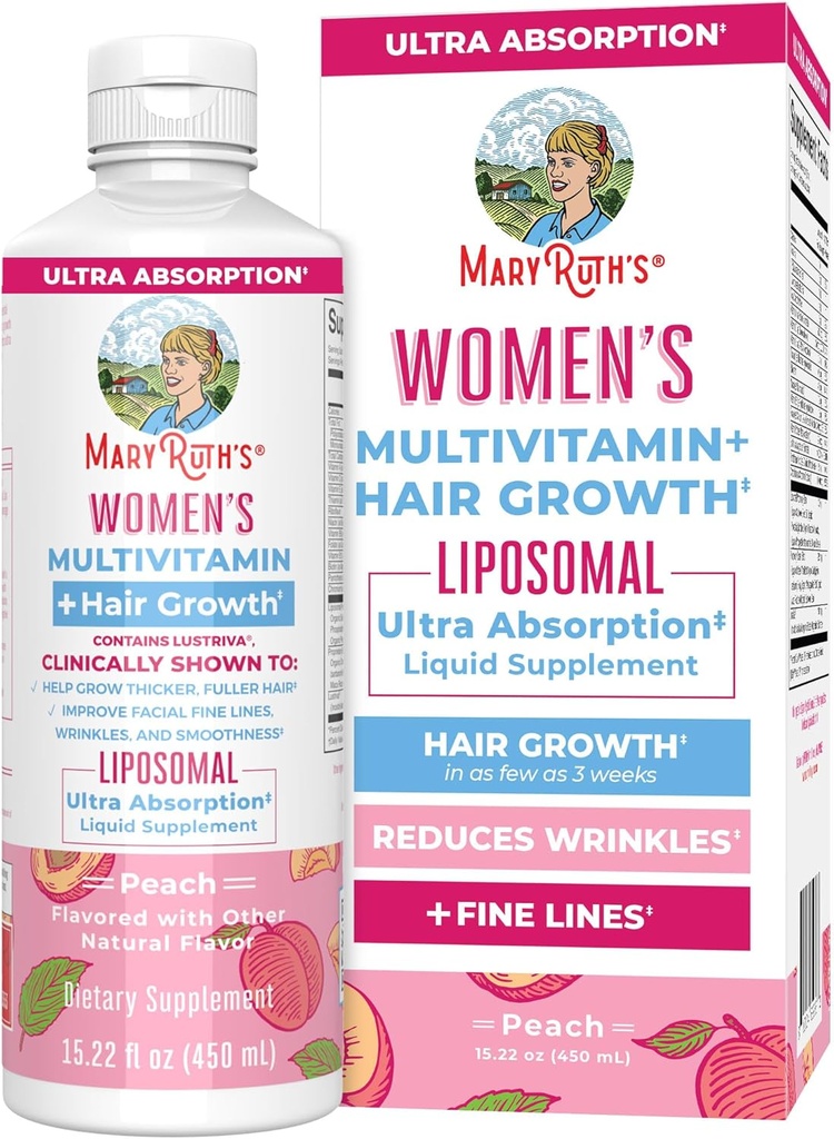 MaryRuth Organics Multivitamin+Lustriva Croissance des cheveux Liposomal.. Biotine 10000mcg.. Test clinique pour les cheveux plus épais, les rides, les lignes fines, soins de la peau avec Ashwagandha&Maca Root.