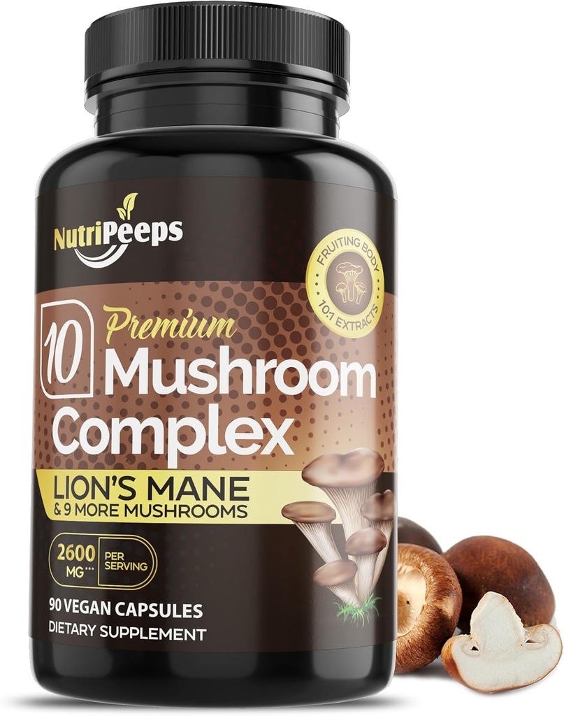 Supplément de champignons biologiques - Top 10 Mélange de champignons avec Cordyceps, Reishi, Maitake, Shiitake, Lions Mane et plus encore
