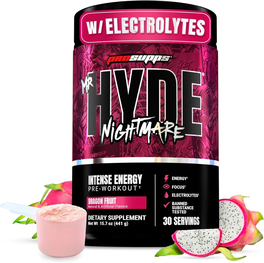 PROSUPPES M. Hyde Nightmare Pre Workout Powder with Caffeine & Beta Alanine - Preworkout for Intense Energy, Mental Focus & Performance - Suppléments Gym & Fitness (Dragon Fruit, 30 portions)