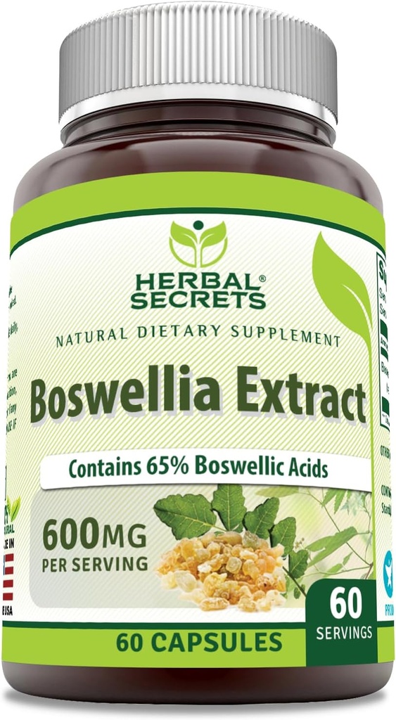 Secrets à base de plantes Boswellia Serrat Extract Supplement: 65% Acides boswelliques: 600 Mg par service: 60 capsules: 60 capsules: 60 sans OGM:
