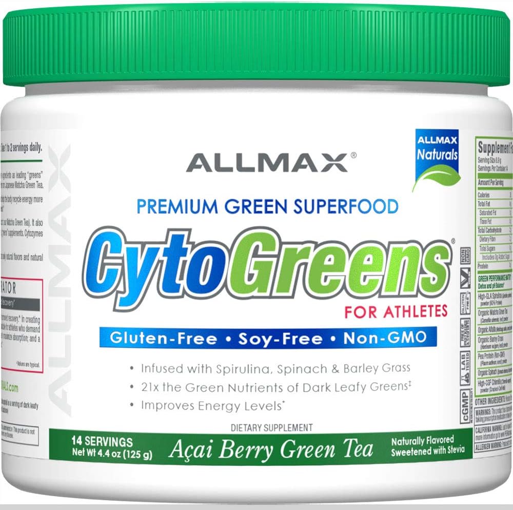 ALLMAX Nutrition - Cytogreens Super Greens Poudre, infusée de spiruline, d'épinard et d'orge, soutient la santé immunitaire et la fonction digestive, Vegan Friendly, 125 Grams