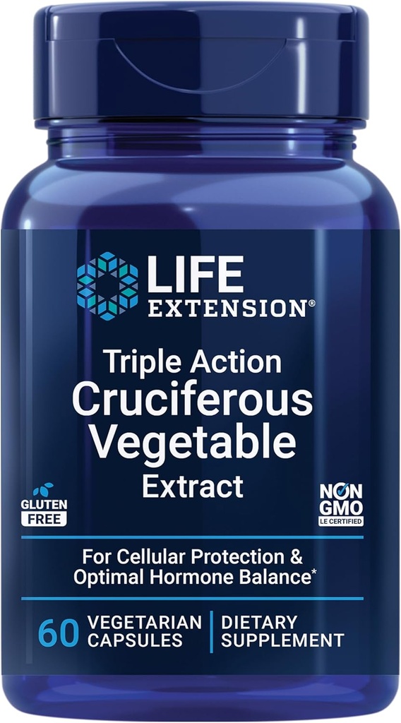 Life Extension Triple Action Cruciferous Légume Extract, 60 Capsules Végétariennes – Aide à maintenir l'ADN santé et les niveaux d'hormones déjà sains - Non-OGM, sans gluten, végétarien