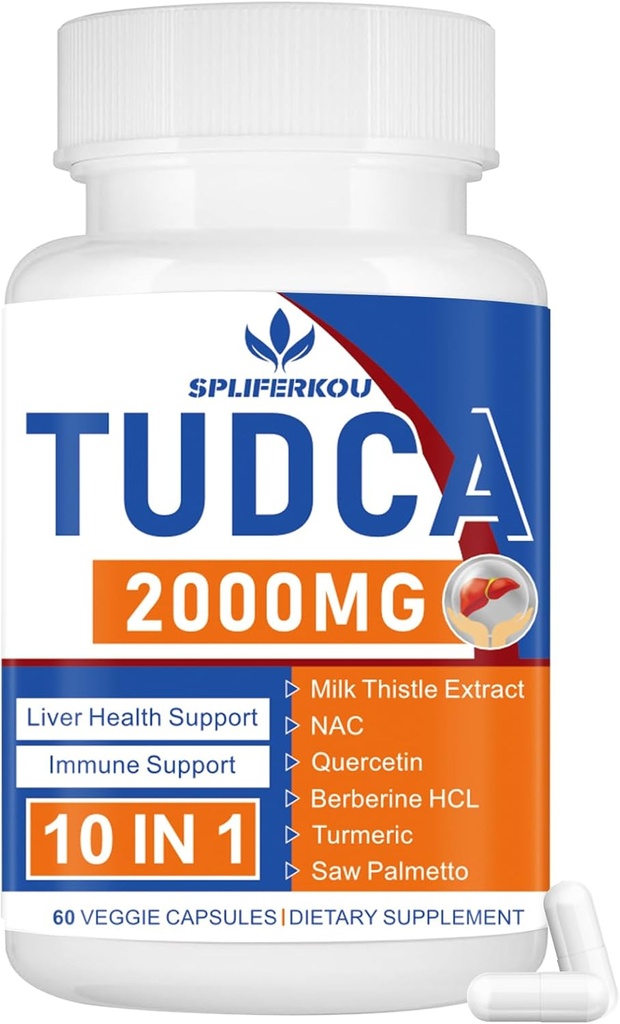 2000mg Tudca supplément de soutien du foie, Tudca sel bile avec chardon de lait et Nac,60 capsules pendant 30 jours,Support pour foie, désintoxication, système immunitaire
