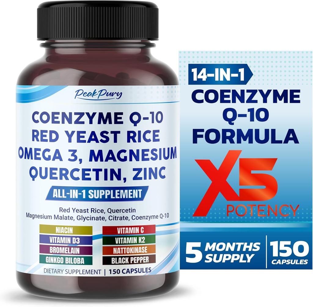 Coenzyme Q-10 Red Yeast Riz Quercetin Malate de magnésium, Glycinat, Citrate - Fabriqué aux États-Unis