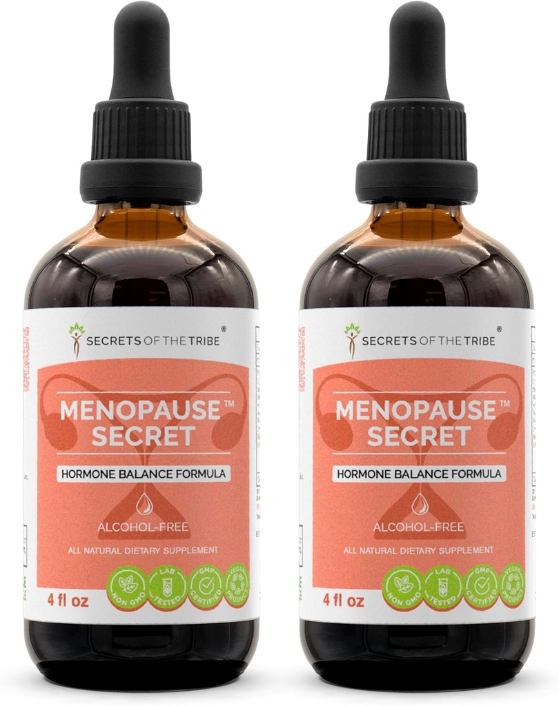 Ménopause Secret Alcool-Free, Glycerite Black Cohosh, Vitex, Red Clover, Macao, Dong Quai, St. John's Wort. Teinture, extrait d'herbe Hormone Balance Formule 2x4 OZ
