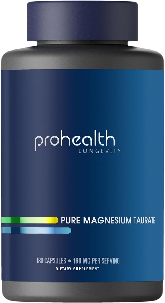 ProHealth Pure Magnésium Taurate, 160mg par portion.com Supplément optimal de biodisponibilité pour le vieillissement en santé.com soutient la santé cérébrale, cardiaque et musculaire.