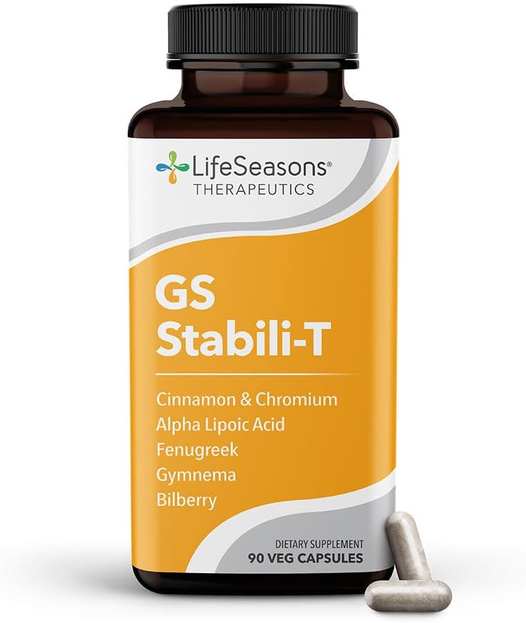 LifeSeasons GS Stabili-T - Supplément de soutien au sucre dans le sang - Circulation et vision saines - Maintenir des niveaux normaux - Gymnema chromium cannelle et acide lipoïque alpha - 90 capsules