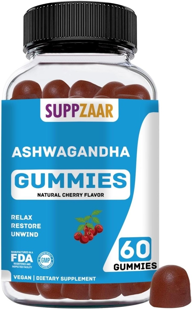750mg Ashwagandha Gummies Supplement with Vitamin D & Zinc | 60 Servings | Vegan Gummy, Gluten-Free, Non-GMO & Plant-Based | Support for Sleep, Mood, & Calm
